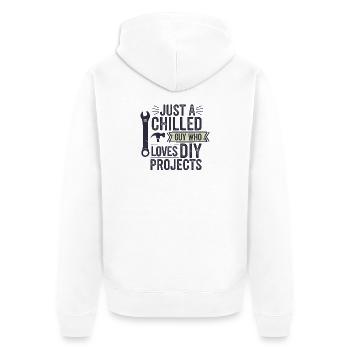 Chilliger Heimwerker-Typ, lustiger Spruch - Unisex Premium Bio Zip Hoodie - Weiß - Hinten - Thijin (182cm)