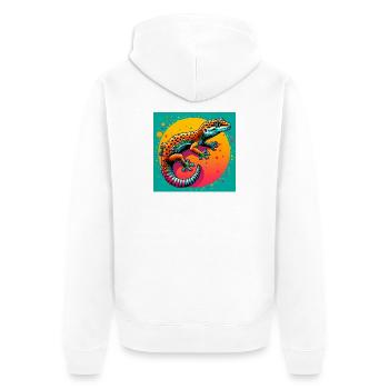 Gecko - Unisex Premium Bio Zip Hoodie - Weiß - Hinten - Thijin (182cm)