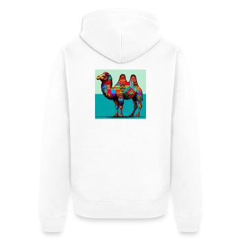Kamel - Unisex Premium Bio Zip Hoodie - Weiß - Hinten - Thijin (182cm)