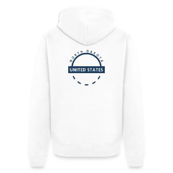 Emblemmotiv von North Dakota - Unisex Premium Bio Zip Hoodie - Weiß - Hinten - Thijin (182cm)