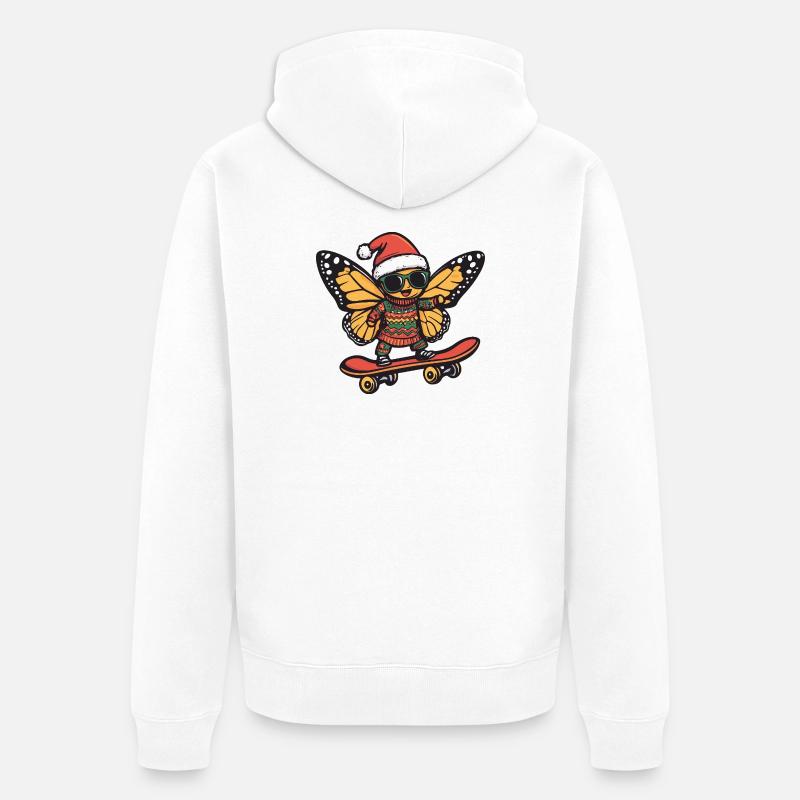 Papillon Noël Drôle - Veste à capuche bio Premium Unisexe - blanc