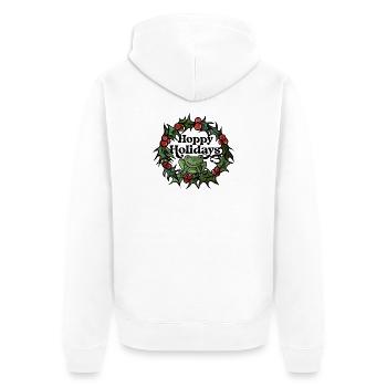 Frog in Holly Wreath - Unisex Premium Organic Zip Hoodie - white - Back - Thijin (182cm)