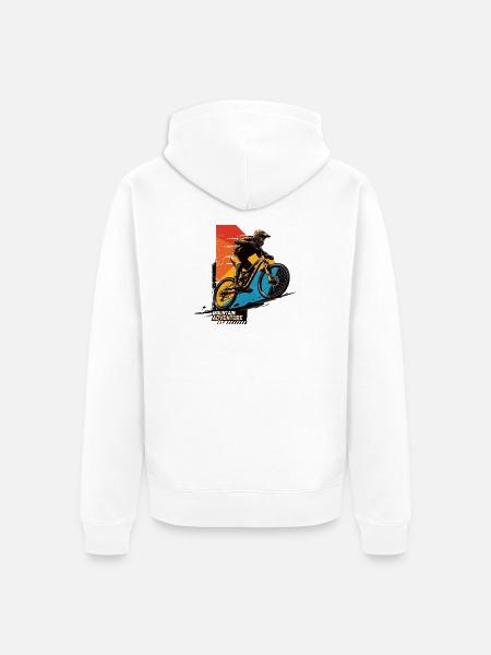 Bergabenteuer Mountainbike Action - Unisex Premium Bio Zip Hoodie - Weiß