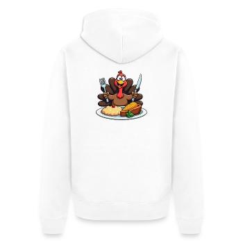 Thanksgiving Lustiger Thanksgiving Truthahn - Unisex Premium Bio Zip Hoodie - Weiß - Hinten - Thijin (182cm)