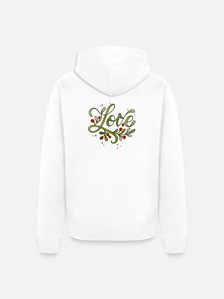 Love lettering with red berry branches - Unisex Premium Organic Zip Hoodie - white