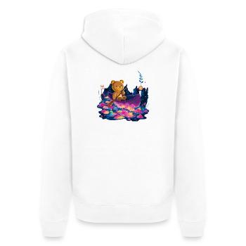 Bär im bunten Kanu im Neonland - Unisex Premium Bio Zip Hoodie - Weiß - Hinten - Thijin (182cm)