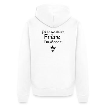 Ich habe den besten Bruder der Welt - Unisex Premium Bio Zip Hoodie - Weiß - Hinten - Thijin (182cm)