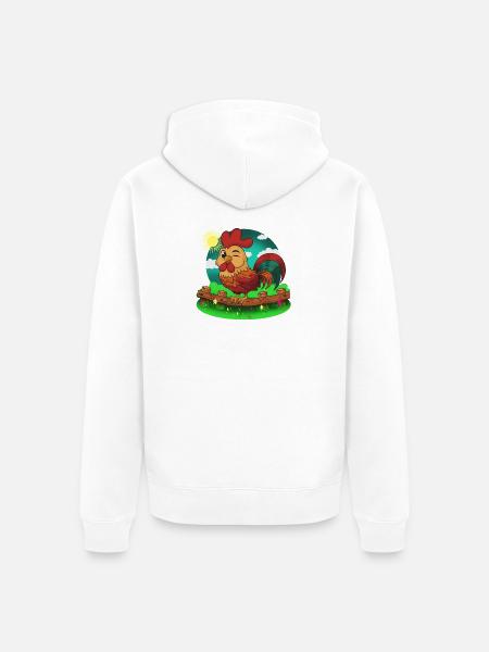 Bauernhof Hahn im Sonnenschein - Unisex Premium Bio Zip Hoodie - Weiß