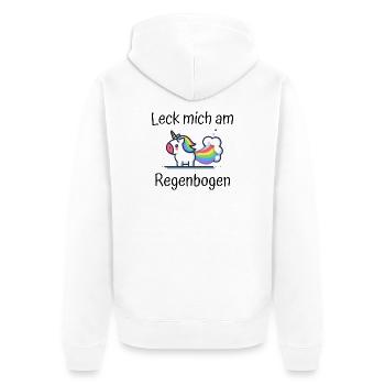Leck mich am Regenbogen Einhorn Spruch - Unisex Premium Bio Zip Hoodie - Weiß - Hinten - Thijin (182cm)