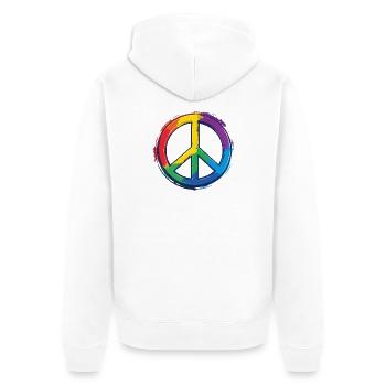Regenbogen Peacezeichen Frieden Peace Symbol Icon - Unisex Premium Bio Zip Hoodie - Weiß - Hinten - Thijin (182cm)