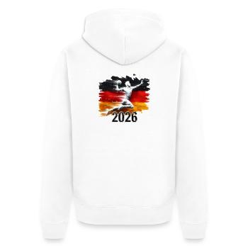 Deutschland Flaggen Handballer 2026 - Unisex Premium Bio Zip Hoodie - Weiß - Hinten - Thijin (182cm)