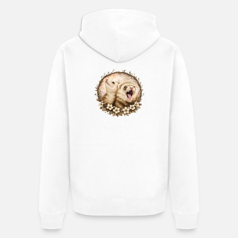 Furets dans le cercle des fleurs - Veste à capuche bio Premium Unisexe - blanc