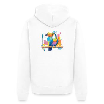 Toucan coloré sur des surfaces néon - Veste à capuche bio Premium Unisexe - blanc - Dos - Thijin (182cm)