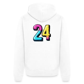 24 Zahl Bunt - Unisex Premium Bio Zip Hoodie - Weiß - Hinten - Thijin (182cm)