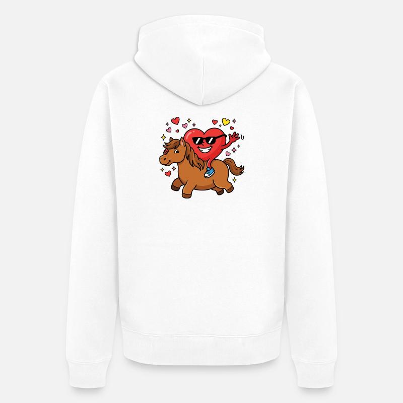 Cheval drôle pour la Saint-Valentin - Veste à capuche bio Premium Unisexe - blanc