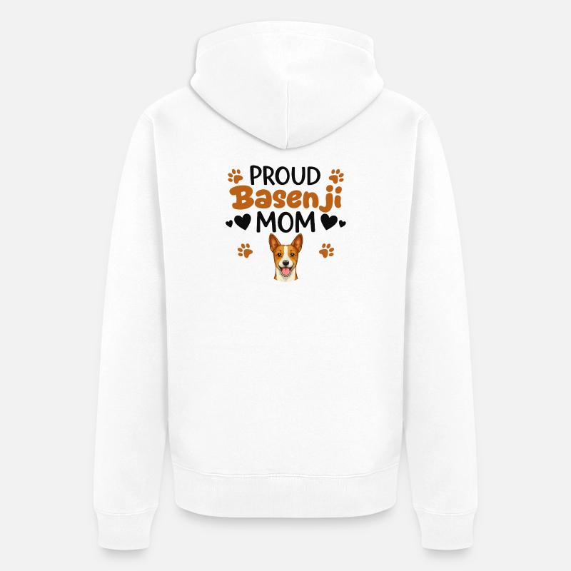 Stolze Barkless Dog Mutter, Basenji - Unisex Premium Bio Zip Hoodie - Weiß