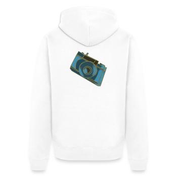 Kameramotiv Retro Blau - Unisex Premium Bio Zip Hoodie - Weiß - Hinten - Thijin (182cm)
