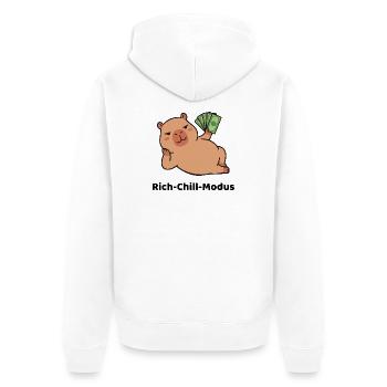 Geldschein-Piggy Pose Wasserschwein Capybara - Unisex Premium Bio Zip Hoodie - Weiß - Hinten - Thijin (182cm)