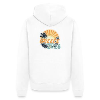 Greece 2026 - Unisex Premium Bio Zip Hoodie - Weiß - Hinten - Thijin (182cm)
