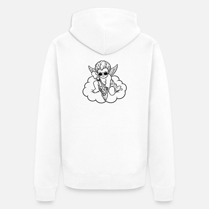 Chérubin en colère avec fronde - Veste à capuche bio Premium Unisexe - blanc
