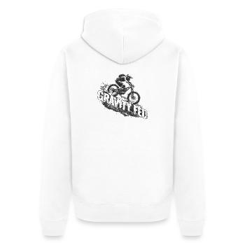 Gravity Fed MTB – Downhill Mountainbiker - Unisex Premium Bio Zip Hoodie - Weiß - Hinten - Thijin (182cm)