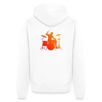 Geschenkidee für den Drummer mit Schlagzeugspielen - Unisex Premium Bio Zip Hoodie - Weiß - Hinten - Thijin (182cm)