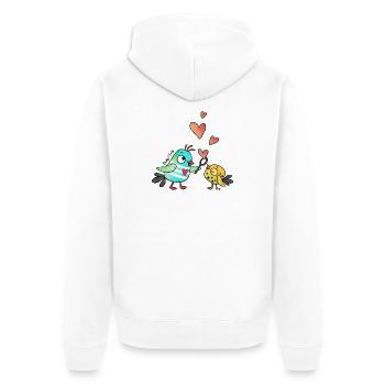 Dody und Dots- Seifenblasenherzen - Unisex Premium Bio Zip Hoodie - Weiß - Hinten - Thijin (182cm)