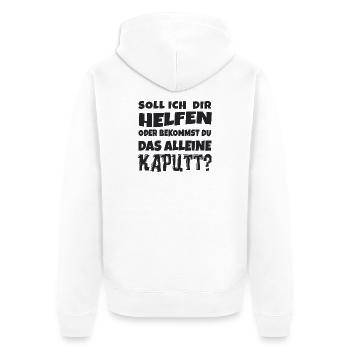 Soll ich dir helfen? Humor Spruch - Unisex Premium Bio Zip Hoodie - Weiß - Hinten - Thijin (182cm)
