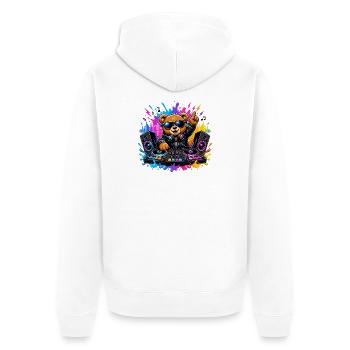 Teddy Bear DJ Neon Splash - Unisex Premium Organic Zip Hoodie - white - Back - Thijin (182cm)