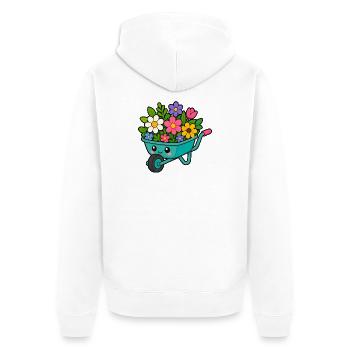 Frühlingswagen voller Blüten - Unisex Premium Bio Zip Hoodie - Weiß - Hinten - Thijin (182cm)