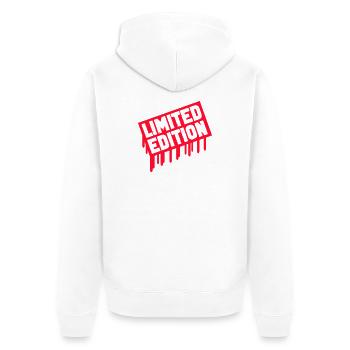 Limitierte Edition Stempel - Unisex Premium Bio Zip Hoodie - Weiß - Hinten - Thijin (182cm)