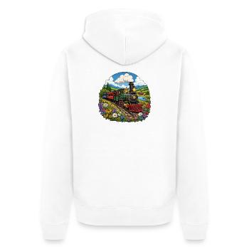 Locomotive à vapeur dans une mer colorée de fleurs - Veste à capuche bio Premium Unisexe - blanc - Dos - Thijin (182cm)
