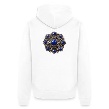 Zeeland-Knopf-Blau - Unisex Premium Bio Zip Hoodie - Weiß - Hinten - Thijin (182cm)
