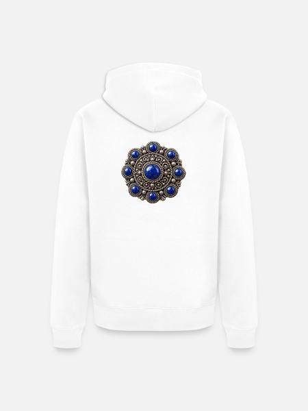 Zeeland-Knopf-Blau - Unisex Premium Bio Zip Hoodie - Weiß