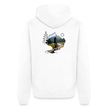 woman cyclist mountains - Unisex Premium Bio Zip Hoodie - Weiß - Hinten - Thijin (182cm)