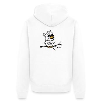 Un hibou petit bébé assis sur une branche - Veste à capuche bio Premium Unisexe - blanc - Dos - Thijin (182cm)