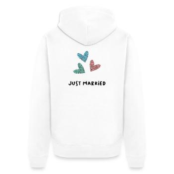 JUST MARRIED. ES LEBE DIE EHE. VALENTINSTAG - Unisex Premium Bio Zip Hoodie - Weiß - Hinten - Thijin (182cm)