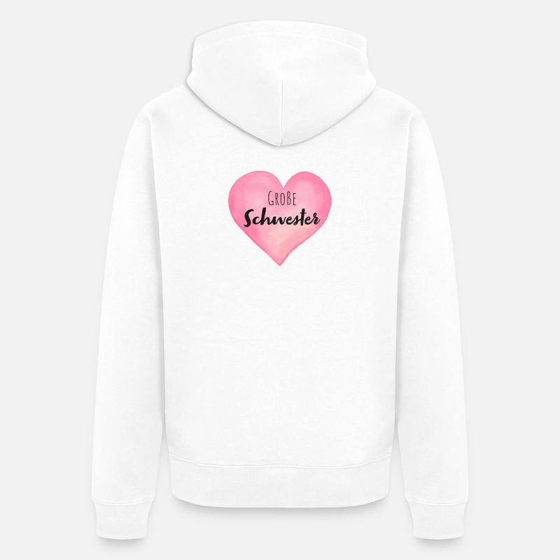 Große Schwester Herz - Unisex Premium Bio Zip Hoodie - Weiß