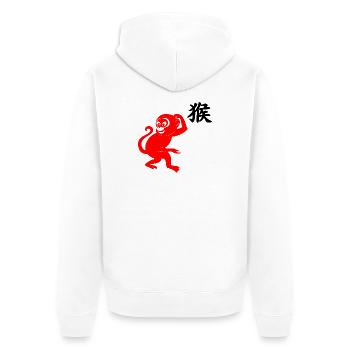 Chinese character red monkey with monkey image - Unisex Premium Organic Zip Hoodie - white - Back - Thijin (182cm)