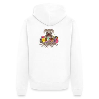 petit lapin de Pâques dans le nid de Pâques plein d’œufs de Pâques - Veste à capuche bio Premium Unisexe - blanc - Dos - Thijin (182cm)