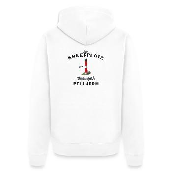 Pellworm, Ankerplatz Glücksgefühle, Leuchtturm - Unisex Premium Bio Zip Hoodie - Weiß - Hinten - Thijin (182cm)