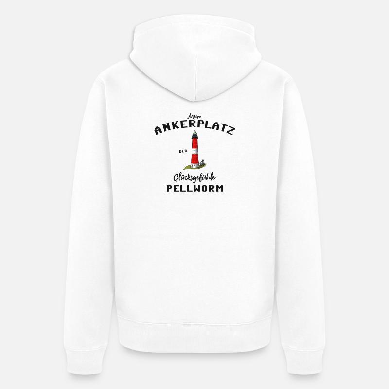 Pellworm, Ankerplatz Glücksgefühle, Leuchtturm - Unisex Premium Bio Zip Hoodie - Weiß