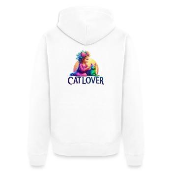 Whimsical Girl and Rainbow Cat Illustration - Unisex Premium Organic Zip Hoodie - white - Back - Thijin (182cm)