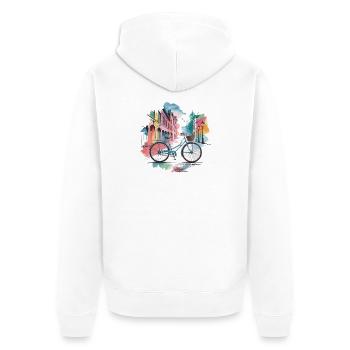 Pastellfarbenes Stadtbild Fahrraddesign - Unisex Premium Bio Zip Hoodie - Weiß - Hinten - Thijin (182cm)