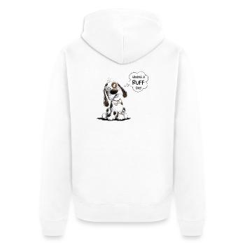 Nö Hund Spruch Having A Ruff Day - Unisex Premium Bio Zip Hoodie - Weiß - Hinten - Thijin (182cm)