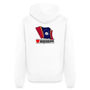 Hinweis Mississippi Herz MISSISSIPPI - Unisex Premium Bio Zip Hoodie - Weiß - Hinten - Thijin (182cm)