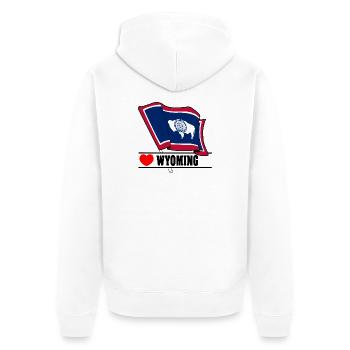 Flagge Wyoming im Herzen von WYOMING - Unisex Premium Bio Zip Hoodie - Weiß - Hinten - Thijin (182cm)