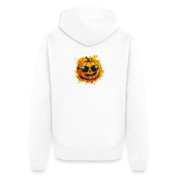 Kürbis mit Sonnenbrillen Grinser - Unisex Premium Bio Zip Hoodie - Weiß - Hinten - Thijin (182cm)