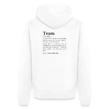 Team-Definition - Unisex Premium Bio Zip Hoodie - Weiß - Hinten - Thijin (182cm)