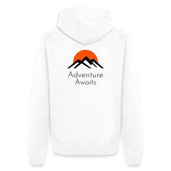 Adventure Awaits – Berge & Sonnenuntergang - Unisex Premium Bio Zip Hoodie - Weiß - Hinten - Thijin (182cm)